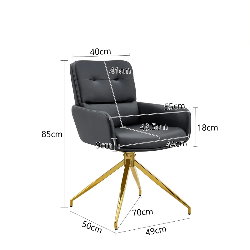Chaise pivotante de salle, manger style luxe léger européen, lot de 2, patins antidérapants, 55x50x85 cm, Noir+Or