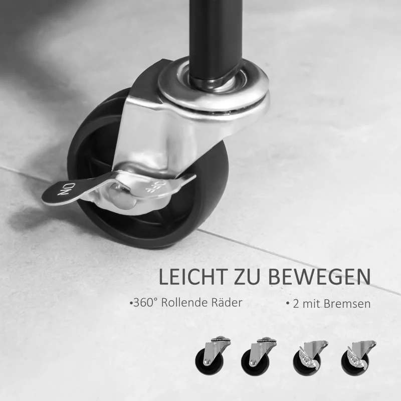 HOMCOM Metalen Kledingrek met Schoenenplank, Verrijdbaar, Vrijstaand, Zwart
