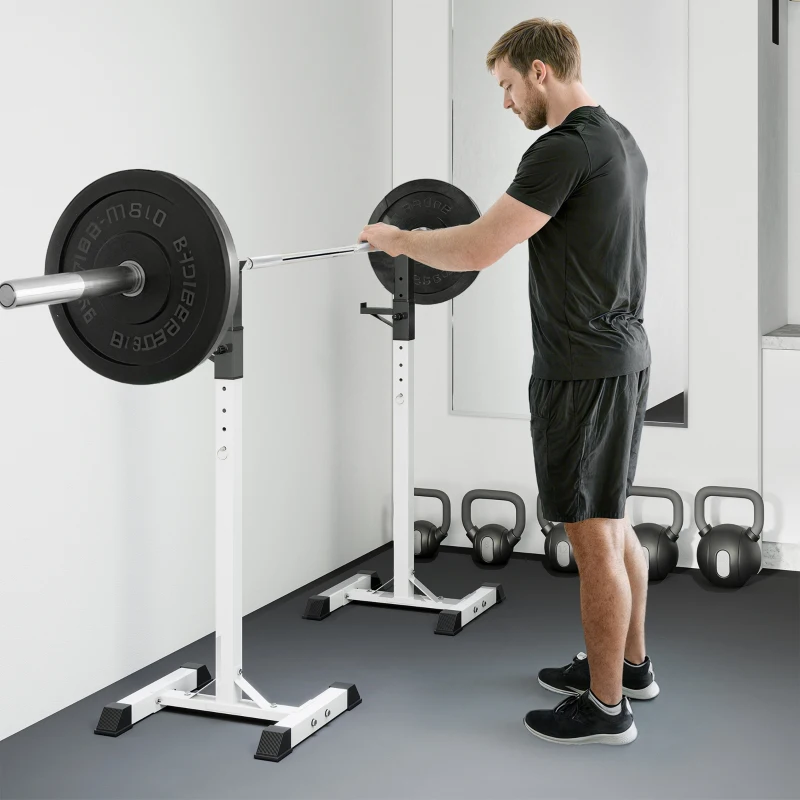 HOMCOM Halterstandaard, Set van 2, tot 150 kg, Hoogteverstelbaar, Staal, Wit+Zwart, 52 x 48 x 160 cm
