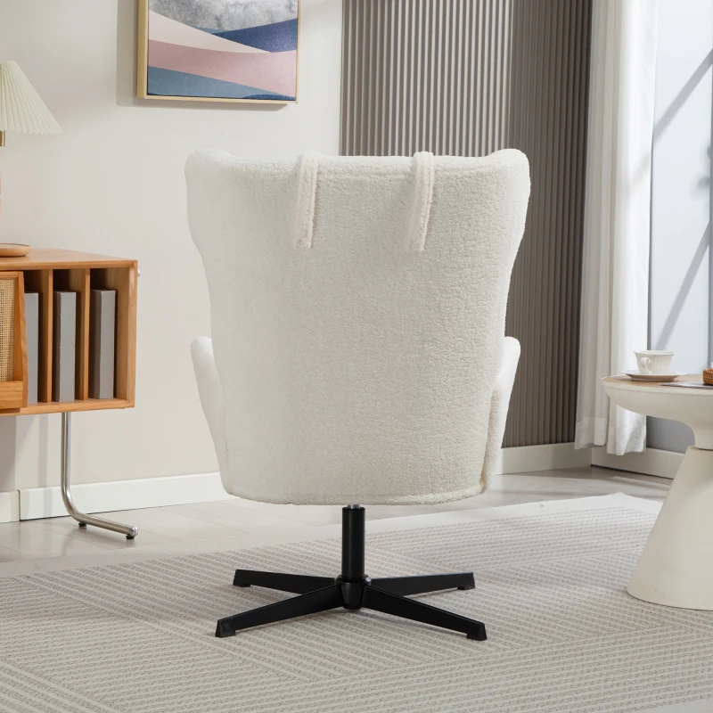 HOMCOM Accentstoel, Polsterfauteuil met fleece-bekleding, Draaivoet, Metalen frame, Crème
