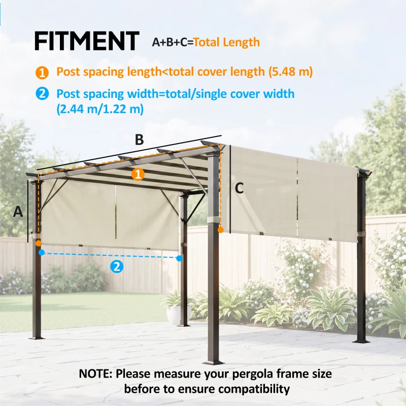 Outsunny 2 Pcs UV Protection Pergola Replacement Canopy, Pergola Shade Cover, Easy to Install, for 3 x 3(m) Pergola, Cream White