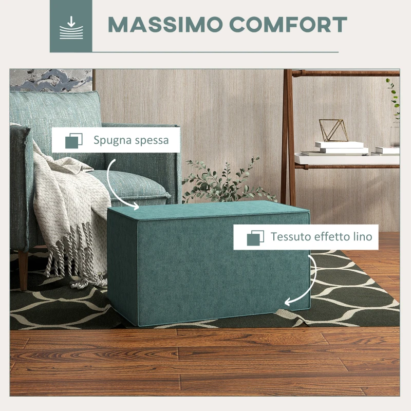 HOMCOM Poggiapiedi 2 in 1 con Rivestimento Rimovibile in Tessuto Effetto Lino, 75x41x41 cm, Verde