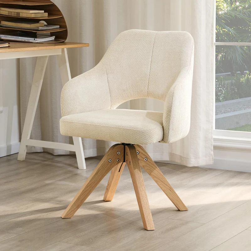 Lot de 2 chaises pivotantes style rétro luxe léger, revêtement en tissu structuré, 45x48x85 cm, Couleur naturelle
