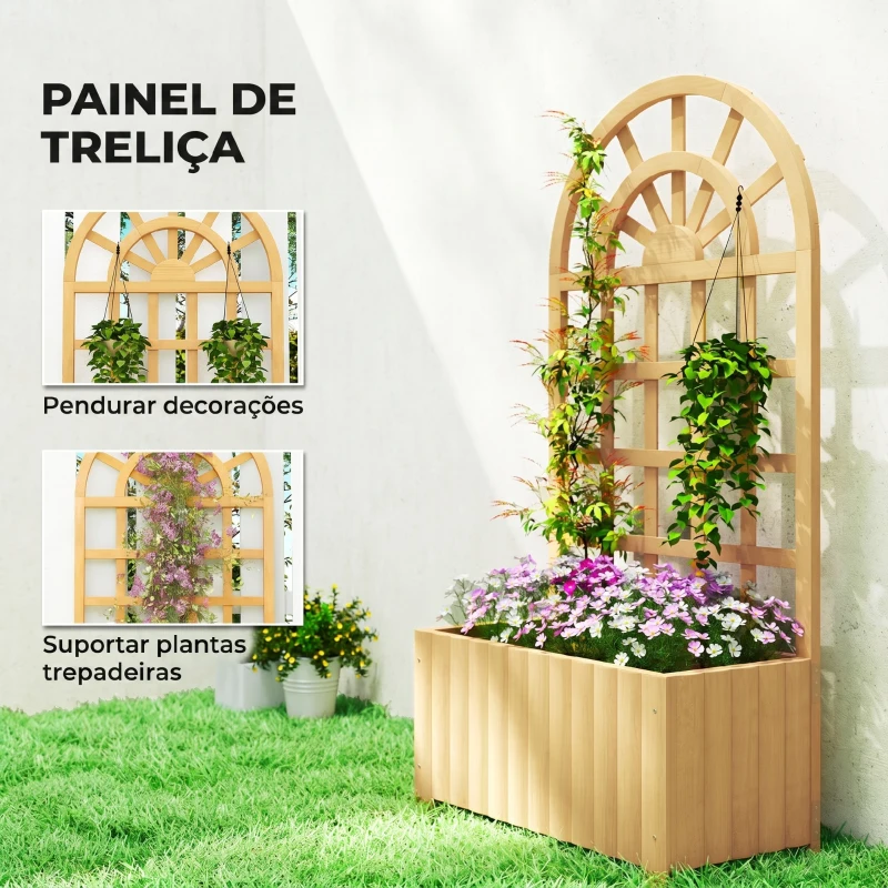 Outsunny Floreira com Treliça de Madeira para Plantas Trepadeiras com Orifícios de Drenagem Floreira Elevada 60x30x120 cm Madeira