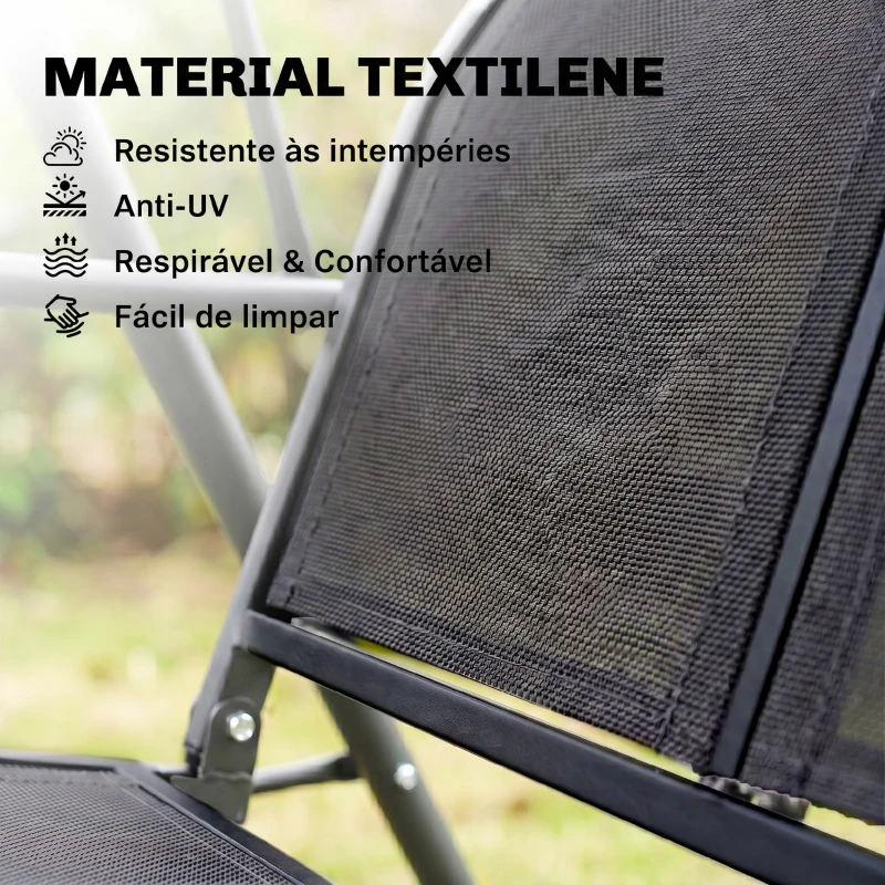 Outsunny Baloiço de Jardim Exterior de 3 Lugares com Toldo Reclinável Assento Respirável e Estrutura de Aço 175x118x159 cm Preto