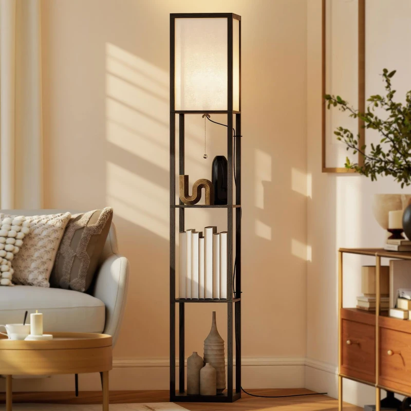 HOMCOM vloerlamp verlichting E27 tot 40 W met 3 planken voor woon-/slaapkamer hout(m-2)