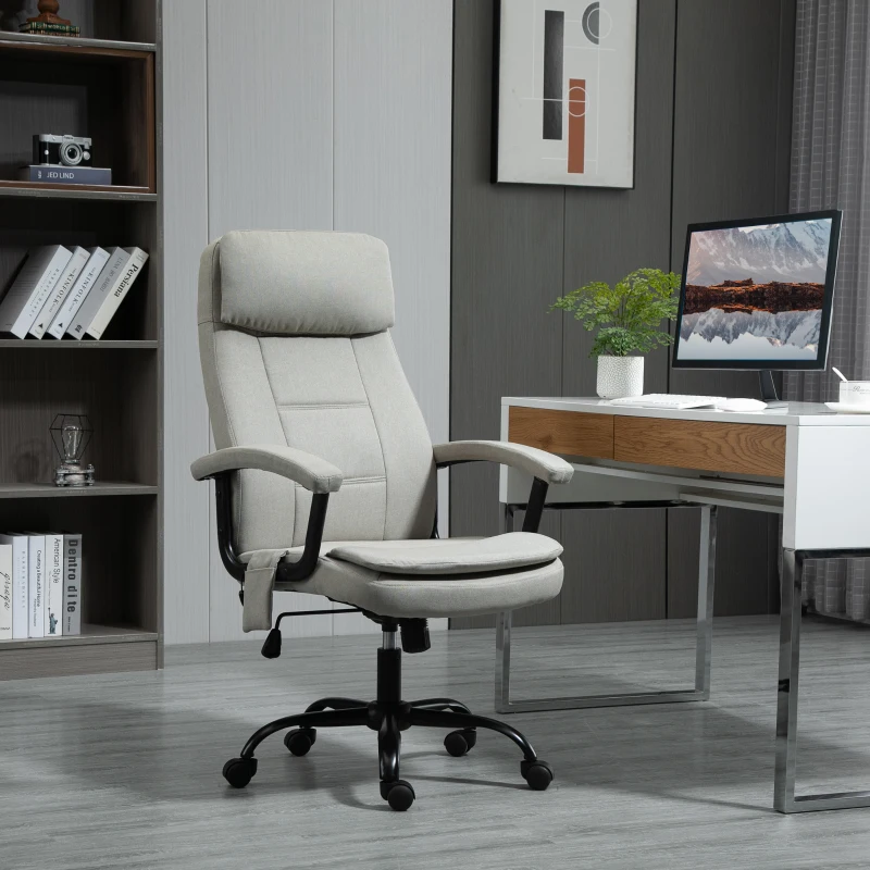 Vinsetto massagebureaustoel in hoogte verstelbare directiestoel gamestoel met massagefunctie ergonomische draaistoel massagestoel linnen look beige 63 x 70 x 112-121 cm
