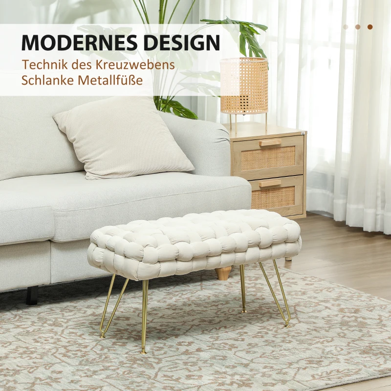 HOMCOM Moderne zitkruk met metalen poten, gestoffeerde zitting, voor woonkamer, slaapkamer, hal, Cremewit