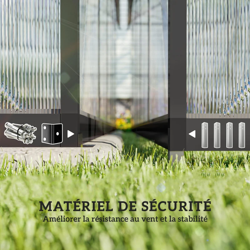 Outsunny Serre de jardin en aluminium polycarbonate, serre avec fenêtres supérieures réglables 363x247x205cm noir