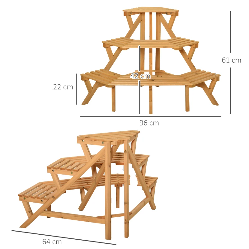 Outsunny Scaletta Portavasi in Legno Angolare con 3 Mensole, 96x64x61cm