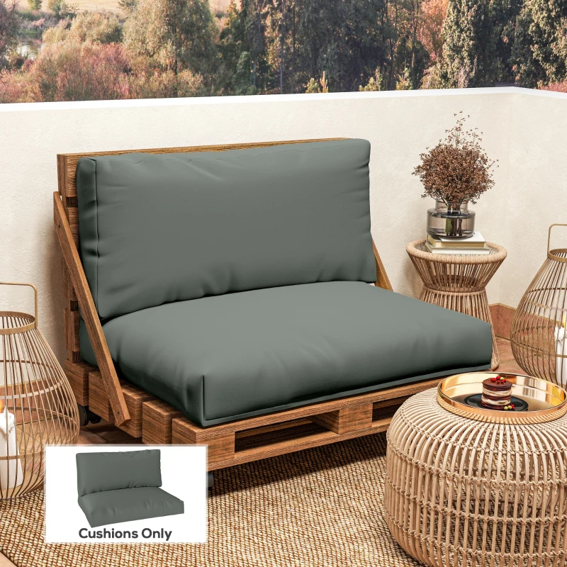 Outsunny Two Piece Seat Pallet and Back Cushions - Charcoal Grey