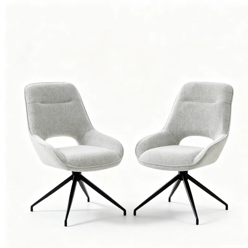 Chaise de salle à manger pivotante 360°, accoudoirs, patins réglables antidérapants, 50x50x87 cm, Gris+Beige