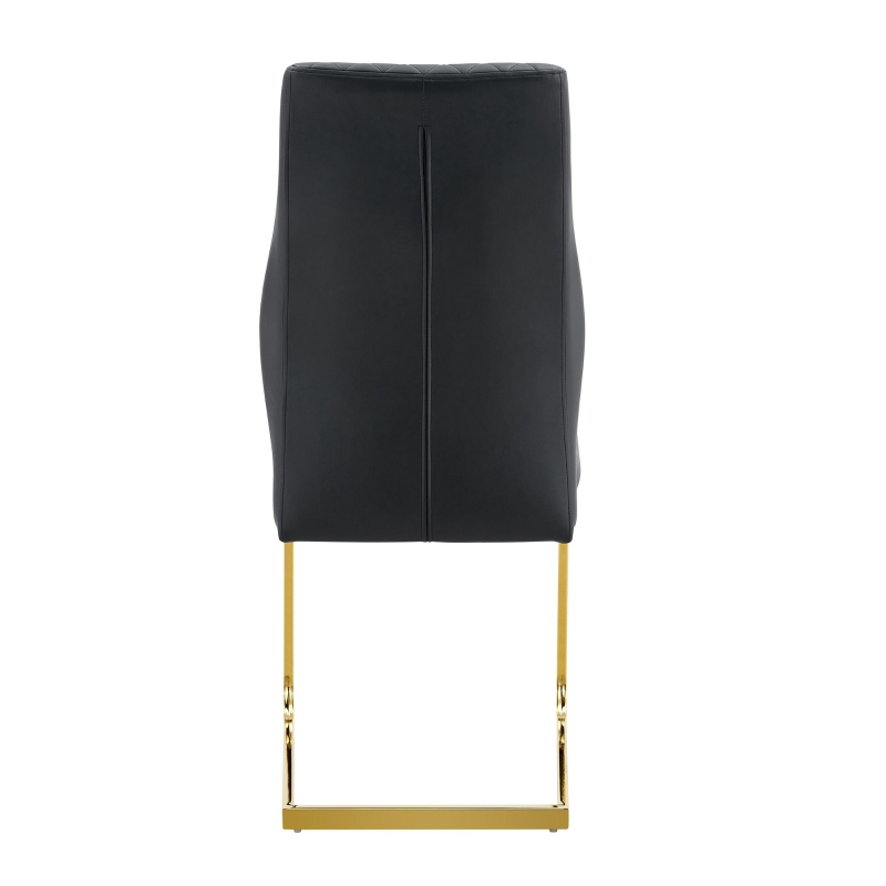 Chaise de salle à manger matelassée motif losange, dossier haut ergonomique, lot de 2, 43x63x100 cm, Noir+Or