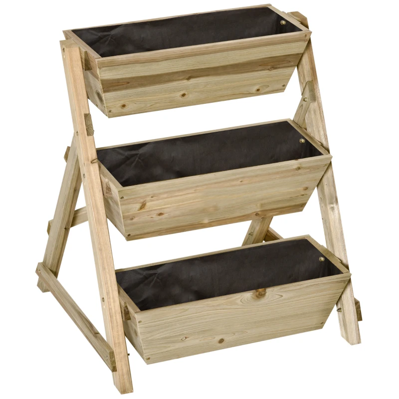 Outsunny Verhoogd Bed Houten Bloemenladder met 3 Planken Plantstappen Naturel