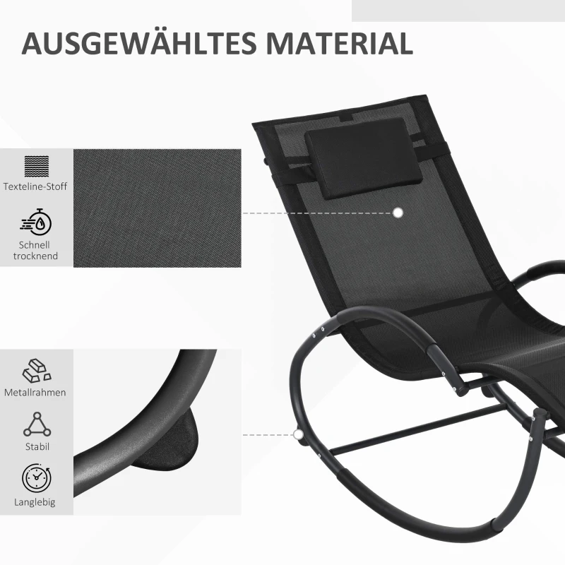 Outsunny Tuinschommelstoel Ligstoel, inclusief hoofdsteun, 155 cm x 61 cm x 88 cm, Zwart