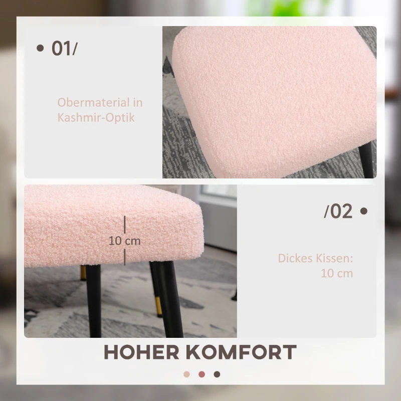 HOMCOM Kruk, Voetsteun, Gepolsterde Zitplaats, Kasjmier-Look, Stalen Poten, 42 x 42 x 44 cm, Roze