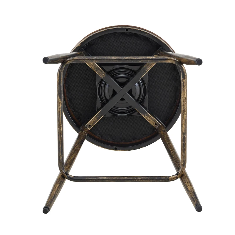 Tabouret de bar style Windsor en métal, assise ronde rembourrée, 39x39x96 cm, Marron