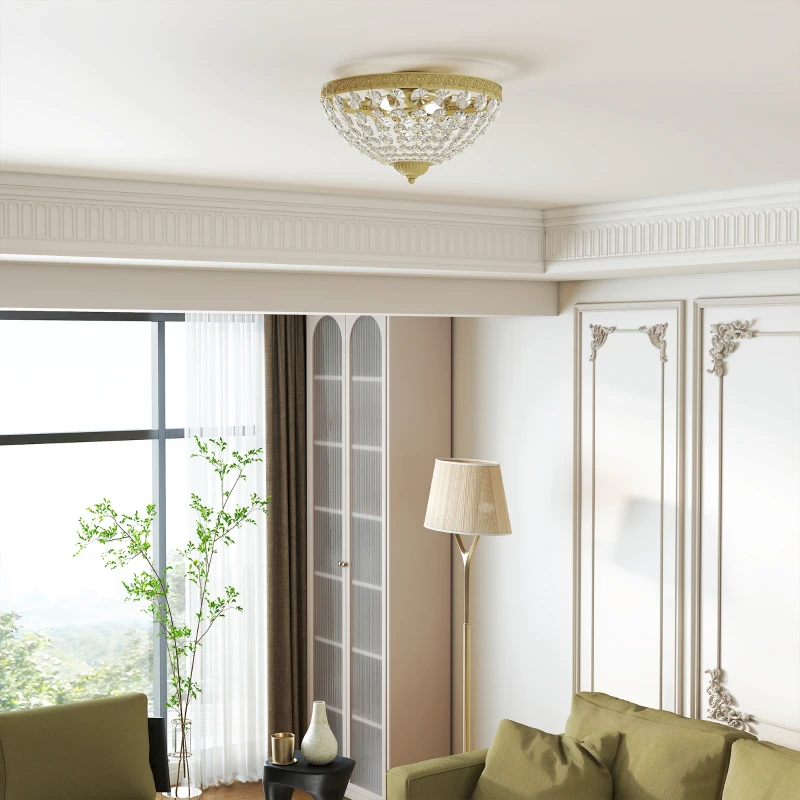 HOMCOM Crystal Chandelier Ceiling Light with 168 Octagonal Beads, Vintage 2-Light Flush Mount Ceiling Light for Living Room, Bedroom, Hallway, Dining Room, Gold Tone