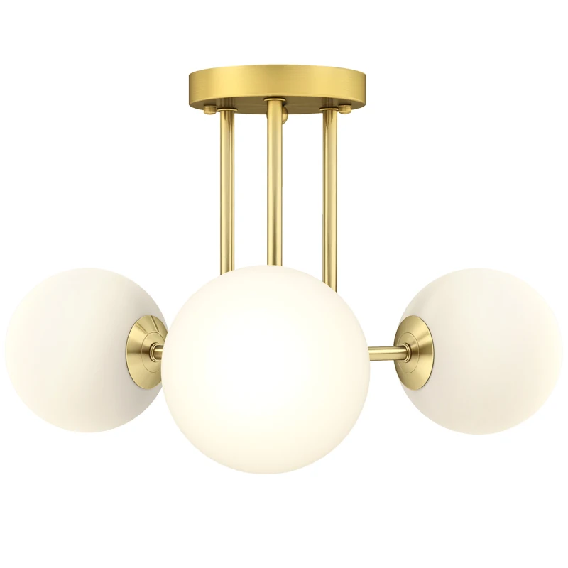 HOMCOM Plafonnier LED 25W, luminaire plafonnier 3 lumières avec douilles G9, abat-jour globe, 42 x 42 x 26,5 cm, doré
