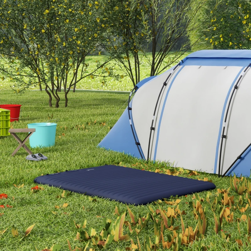 Outsunny Double Inflatable Mattress, with Built-In Pump - Blue