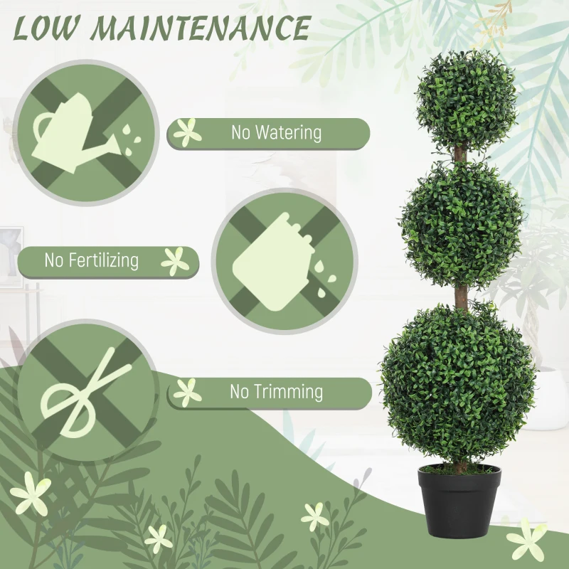 HOMCOM Set of 2 Decorative Artificial Trees, Topiary Ball-shaped Boxwood Trees in Pot, Fake Plants for Home Indoor outdoor Decor, 100cm, 3 Tree Balls