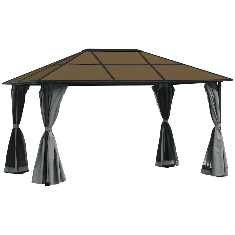 Outsunny paviljoen 3 x 4 m tuinpaviljoen partytent met zijdelen PC dak aluminium donkergrijs