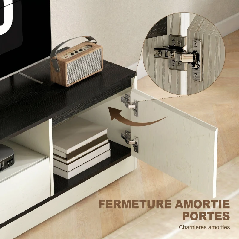 HOMCOM Meuble TV pour Télévision jusqu'à 60" avec 2 Armoires, 1 Étagère Ouverte, 1 Tiroir, Moderne, 140x35x40cm, Noir et Blanc