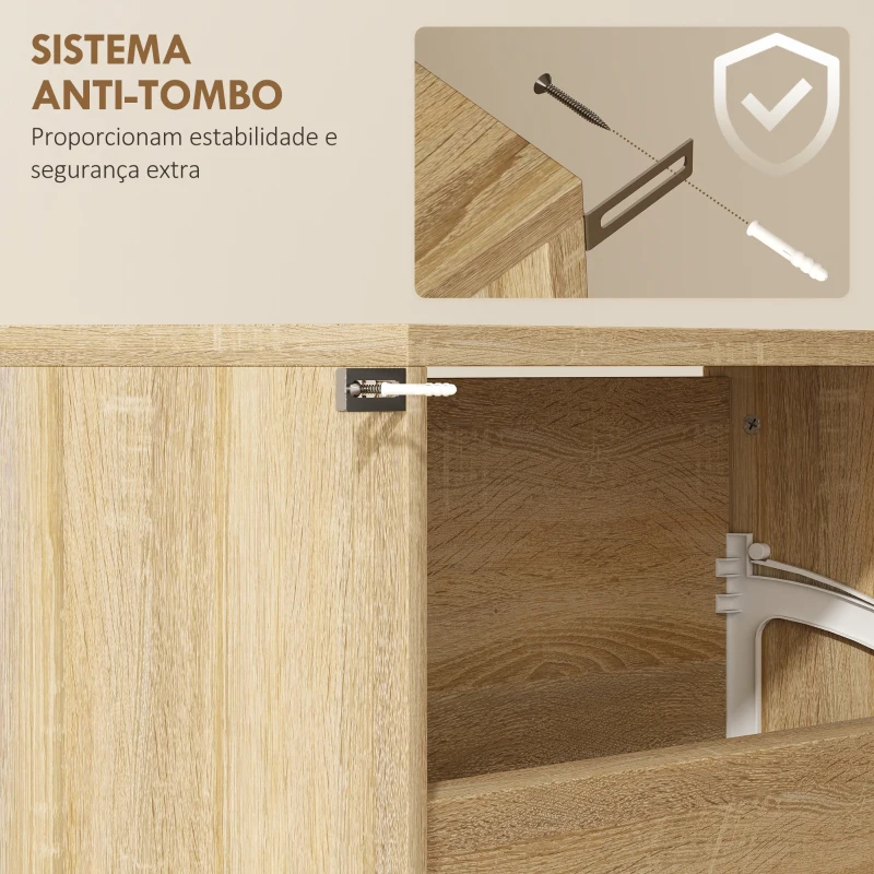 HOMCOM Sapateira Estreita com Espelho 4 Portas Abatíveis para 12 Pares de Sapatos para Espaços Reduzidos 63x17x146 cm Madeira