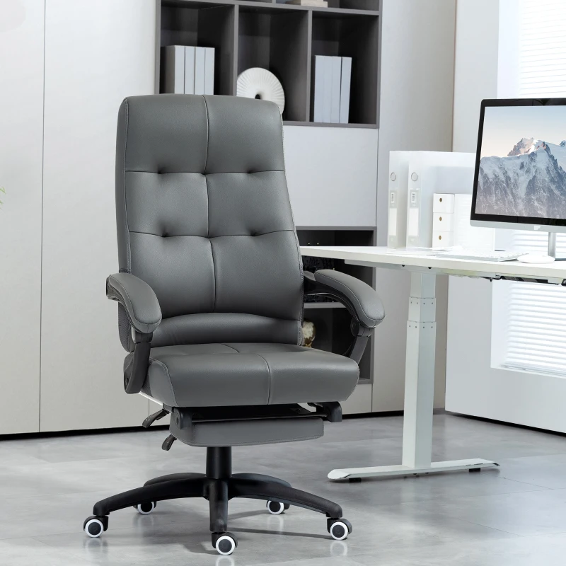 Vinsetto Silla de Escritorio Reclinable Tapizada de PU con Altura Ajustable Reposabrazos Reposapiés 65x65x118-125 cm Gris Oscuro