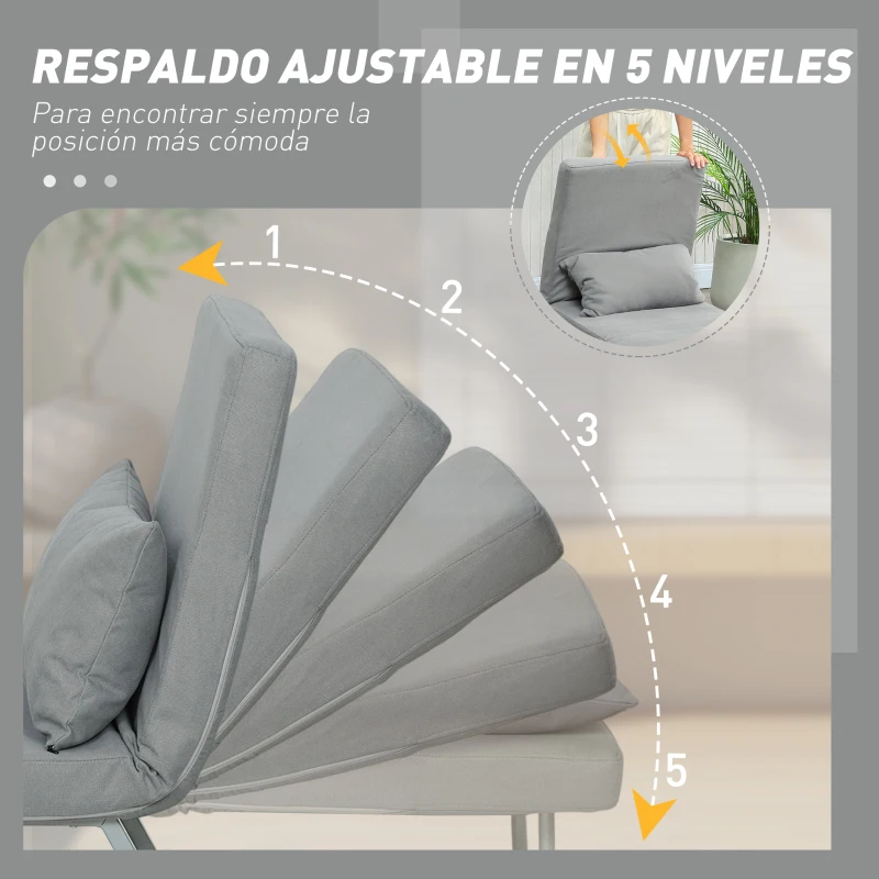 HOMCOM Sillón Cama Individual 3 en 1 Sofá Cama Plegable con Respaldo Ajustable y Cojín para Sala Dormitorio 73x78x81 cm Gris