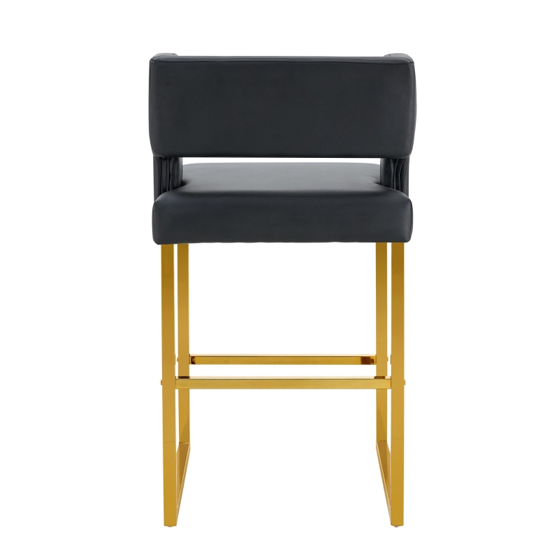 Lot de 2 tabourets de bar nordiques, design carré moderne, imperméable et facile à nettoyer, 48x53.3x91.4 cm, Noir+Doré