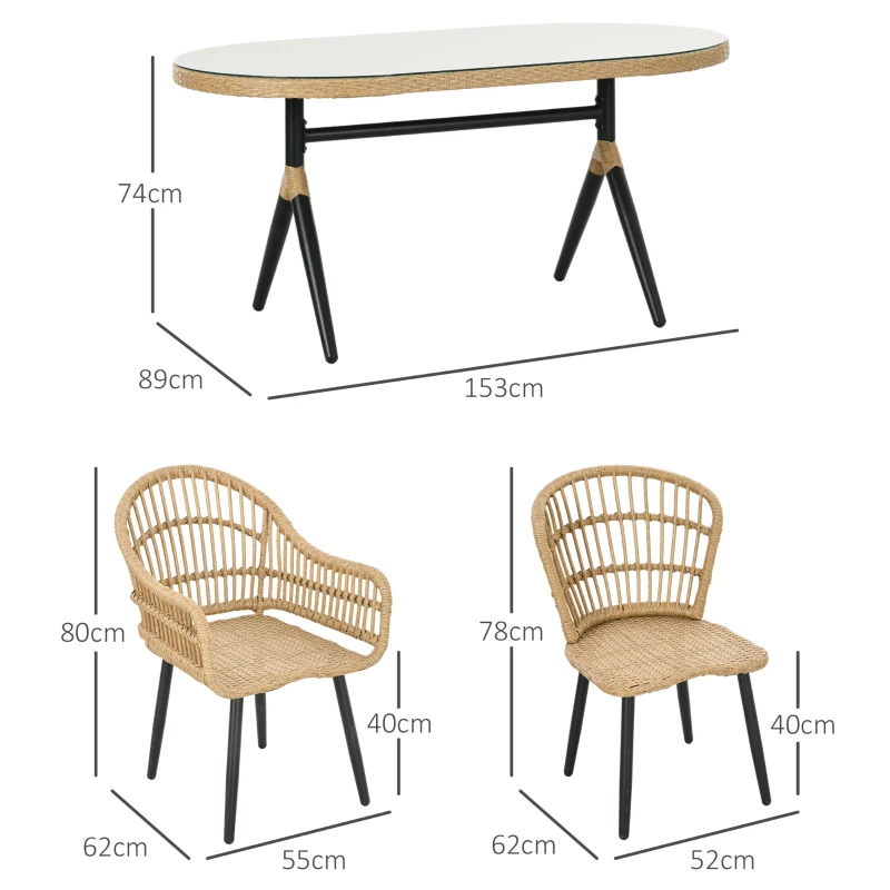 Outsunny Set de Grădină 7 Piese din Ratan PE cu Masă de Dining 153x89x74 cm și 6 Scaune 52x62x78 cm cu Perne