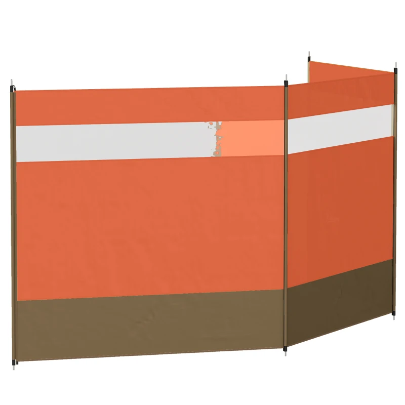 Outsunny Camping Windbreaker with Clear Windows, Carry Bag and Steel Poles, for Beach Caravan Campervan, 440 x 140cm, Orange