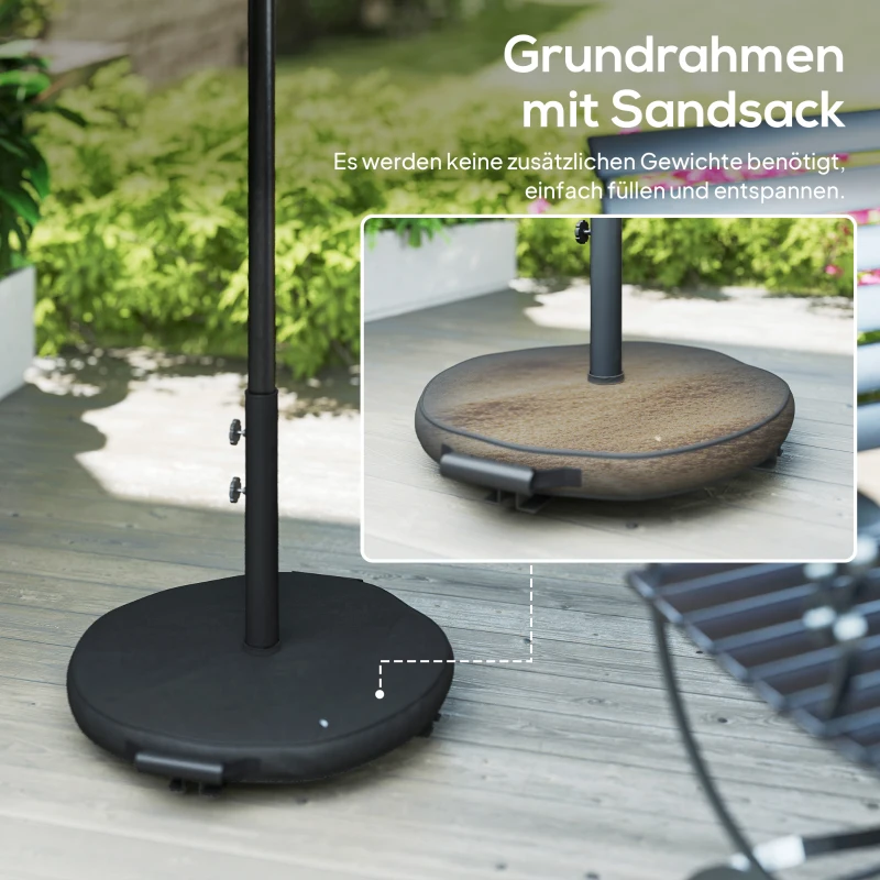 Outsunny Parasol Ø300 cm Kantelbaar Balkonparasol met Draaihendel, Kruisvoet en Zandzak, UV 30+ Inklapbaar Crèmewit