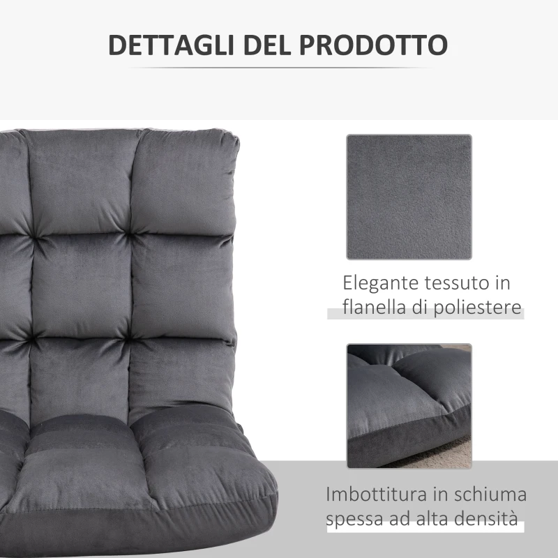 HOMCOM Poltrona da Terra in Velluto con Schienale Reclinabile fino 180° e Imbottitura Spessa, 55x71x53.5cm, Grigio Scuro