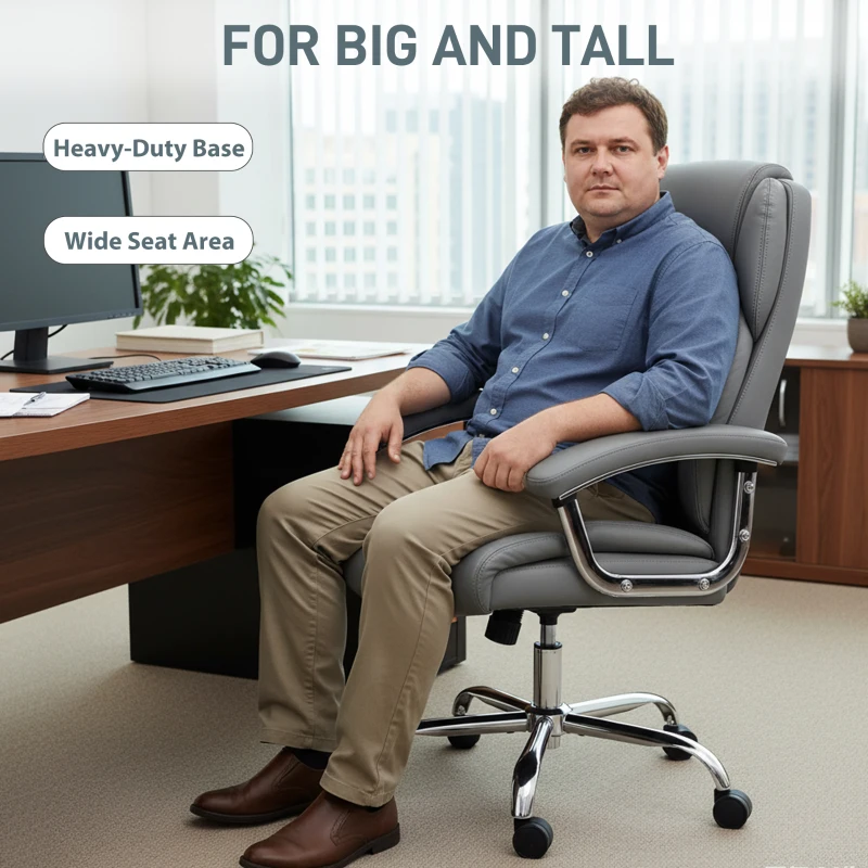 HOMCOM Big and Tall Office Chair 180kg with Spring Cushion, PU Leather - Grey