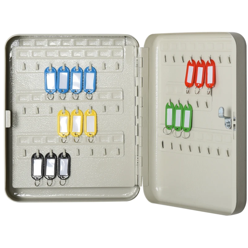 HOMCOM Armario de Llaves Caja de Seguridad para Llaves Bloqueable con 93 Ganchos y Etiquetas 2 Cerraduras Accesorios de Montaje Incluidos 30x24x7,5 cm Beige