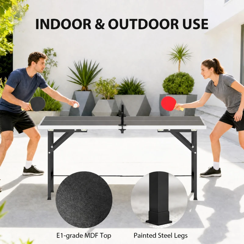 SPORTNOW 5ft Mid-Size Table Tennis Table, Ping Pong Table with Net, 2 Table Tennis Paddles and 3 Balls for Indoor Game, Black