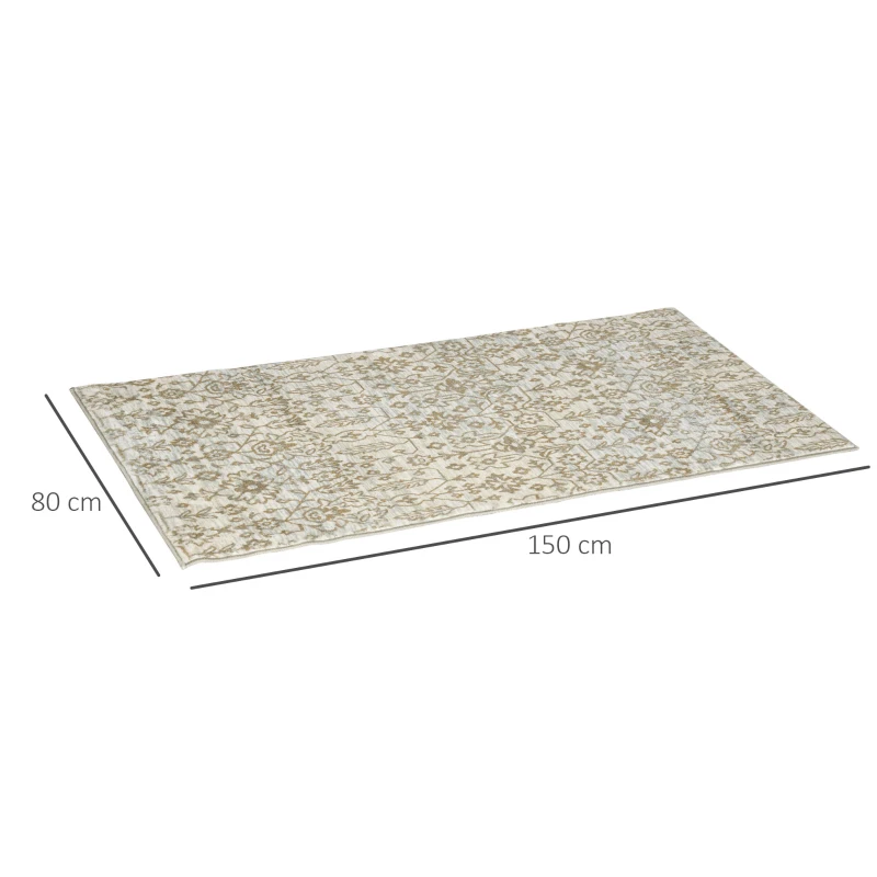 HOMCOM Floral Boho Area Rug, Carpet Cream and Green Rug for Living Room, Bedroom, Dining Room, 150 x 80cm
