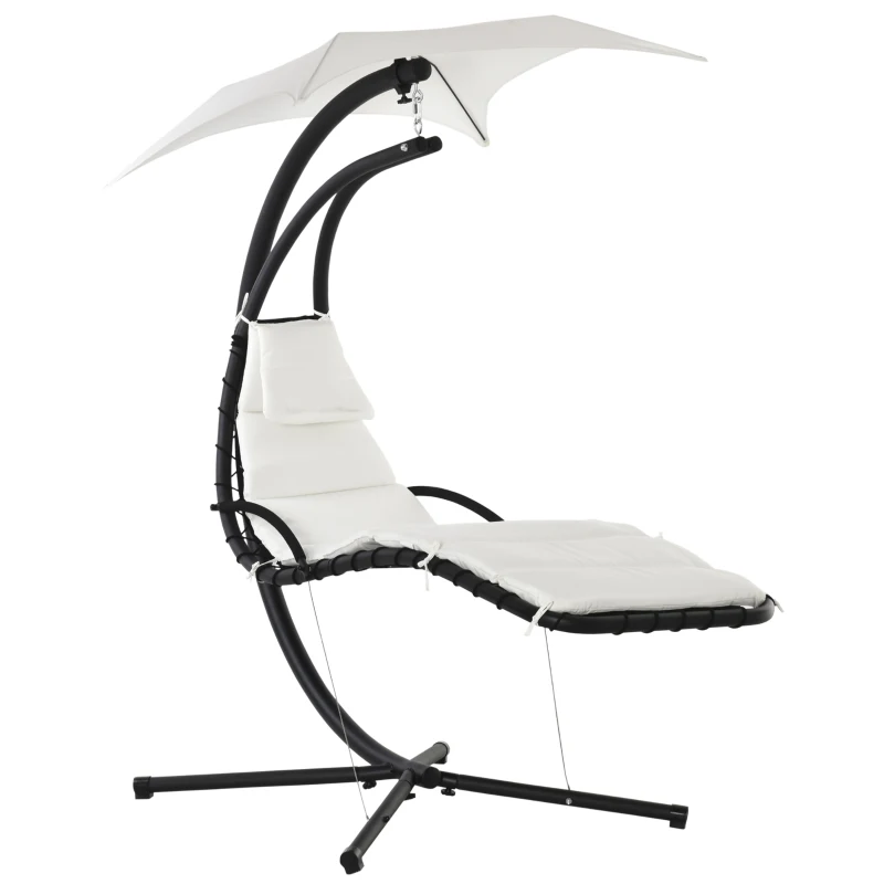 Outsunny Bain de Soleil transat Suspendu Chaise Suspendu Extérieur avec Pare-Soleil et Matelas Design Contemporain 194L x 117l x 192H cm Acier Polyester crème Noir