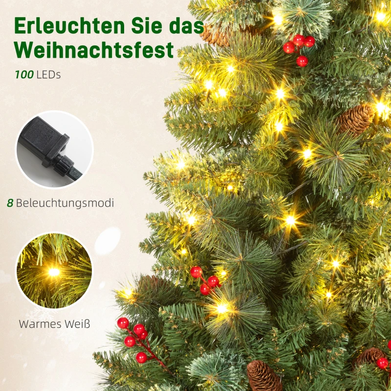 HOMCOM Kunstkerstboom 120 cm met 100 LED's, 8 lichtmodi, 214 takpunten
