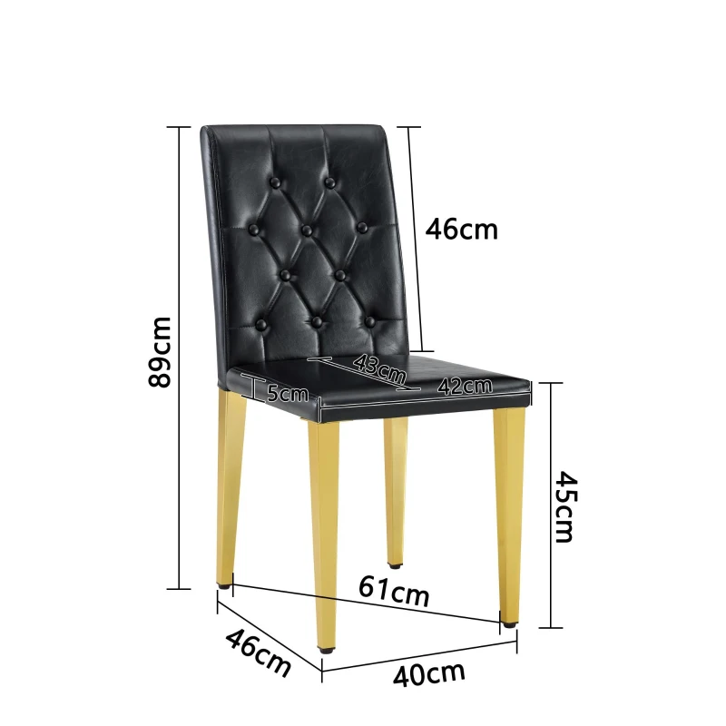 Lot de 4 chaises de salle à manger, style luxe européen, patins antidérapants et silencieux, 42x46x89 cm, Noir+Or