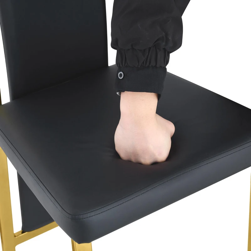 Chaise de salle à manger minimaliste européenne, bordure dorée 3D et dossier haut ergonomique, 44x42.7x109 cm, Noir+Doré