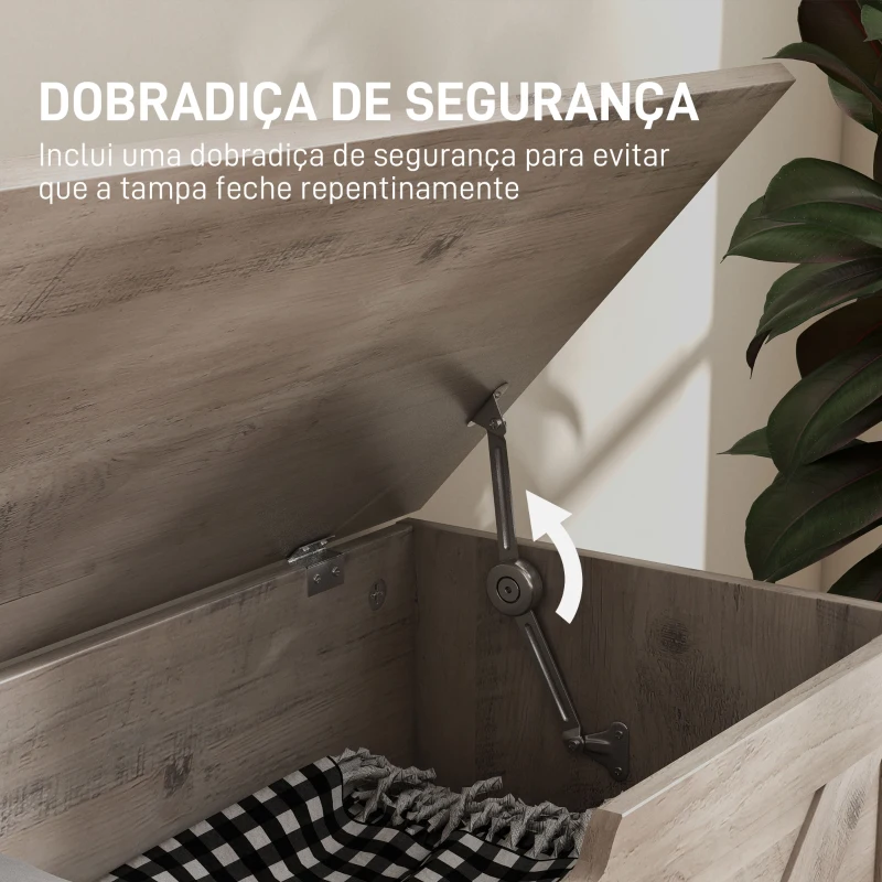 HOMCOM Baú de Armazenamento 100L Baú de Arrumação com Tampa e Dobradiça de Segurança 80x40x45 cm Cinzento Claro