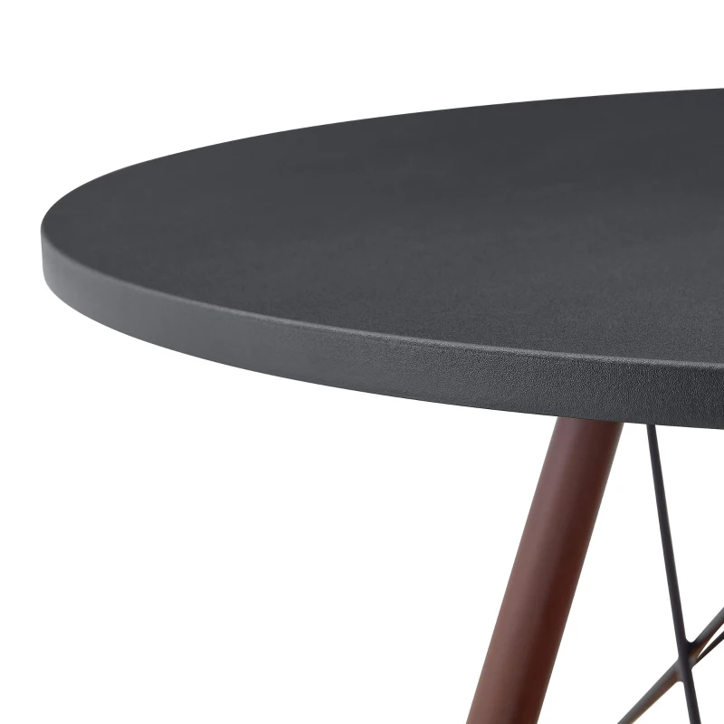 Table ronde 80 cm, idéale pour petits espaces, panier de rangement suspendu tressé, 80x80x71,5 cm, Noyer+Noir
