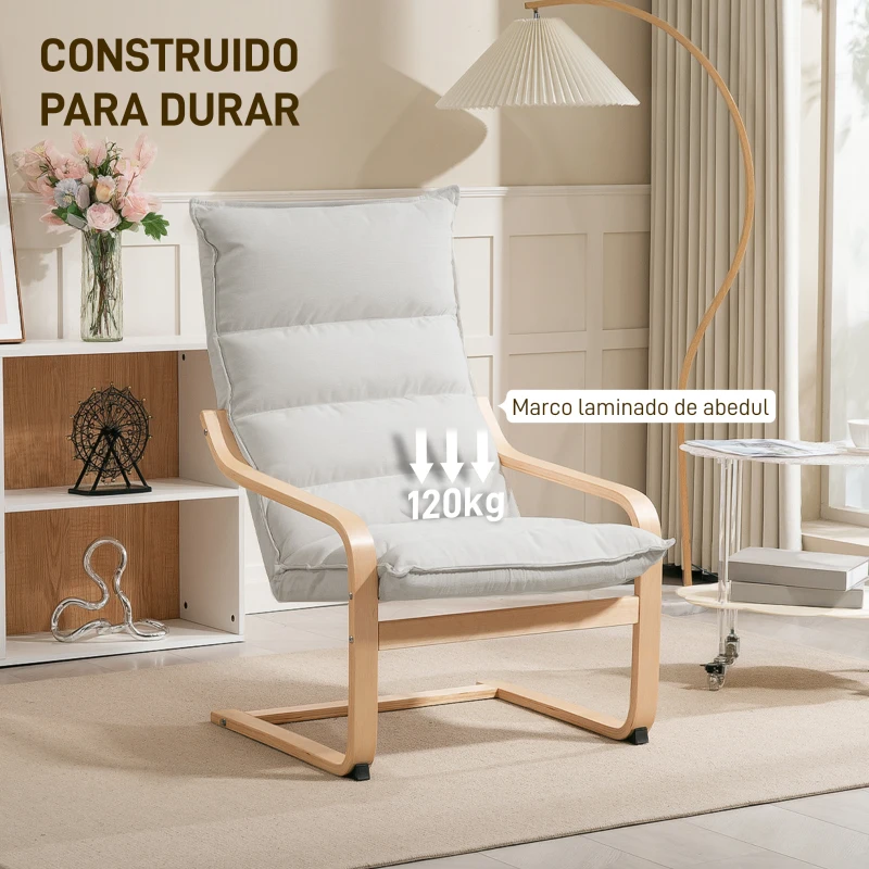 HOMCOM Sillón de Salón Moderno con Respaldo Alto Acolchado Patas de Madera y Tapizado en Terciopelo 67x83x105 cm Crema