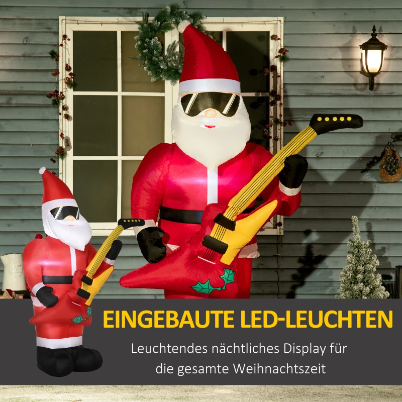 Outsunny kerstdecoratie, kerstman met elektrische gitaar, opblaasbaar, groot, inclusief blazer, 140 x 75 x 215 cm