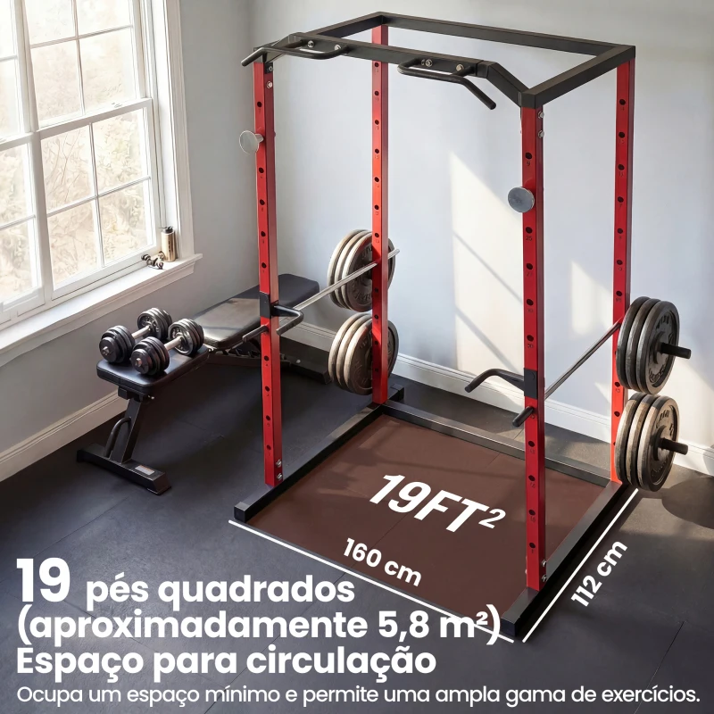 SPORTNOW Jaula de Potência Rack de Agachamentos com Barra de Elevações Estação de Paralelas Ajustável para Casa Ginásio Carga 460 kg