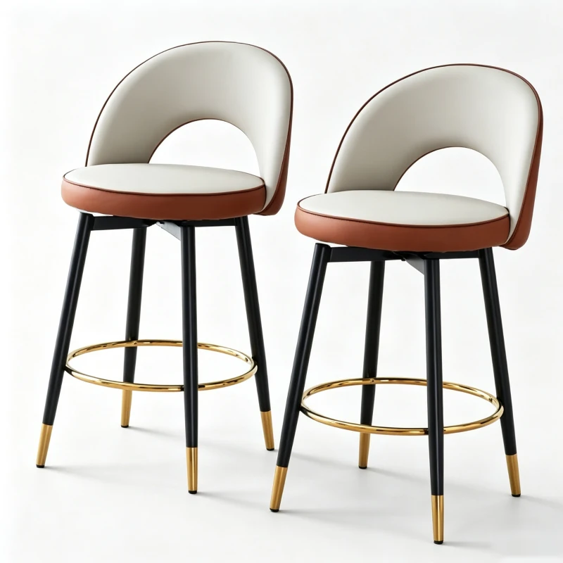 Tabouret de bar pivotant 360°, design moderne, structure métal, lot de 2, 47,40x44,00x92,00 cm, Gris clair