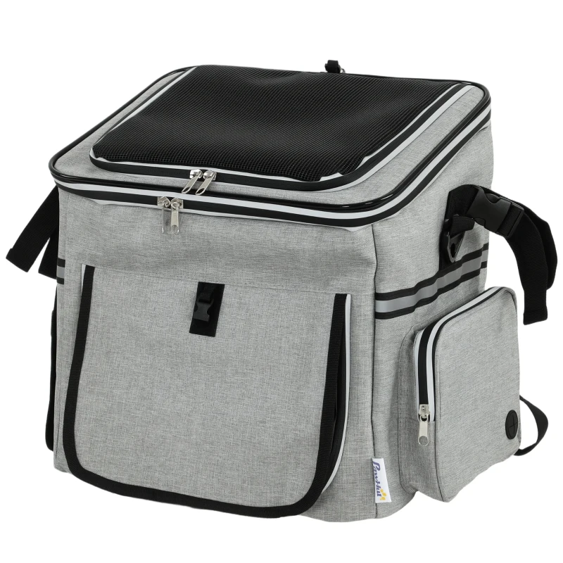 PawHut Panier de Vélo Avant Portable pour Chiens Chats, Laisse de Sécurité, Couvercle Détachable, 33x26x35cm, Gris Clair